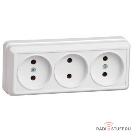 Iek ERO30-K01-10-DC РС23-2-ОБ Розетка 3местн. без з/к 10А откр.уст. ОКТАВА (белый)