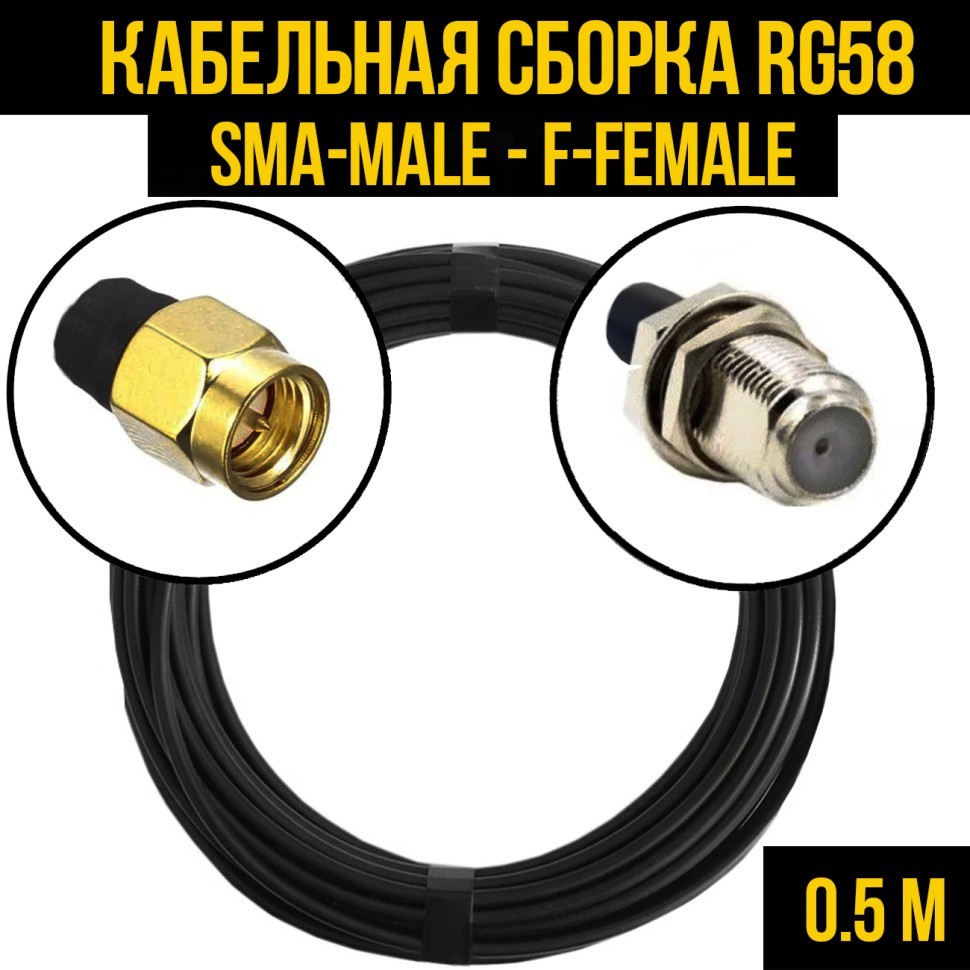 Кабельная сборка RG-58 (SMA-male - F-female), 0,5 метра