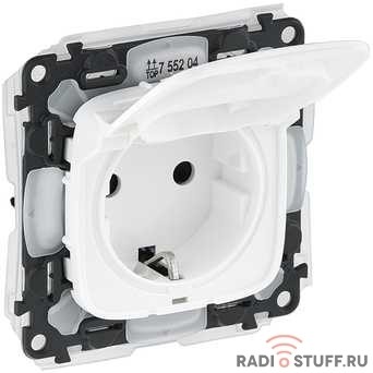 Legrand 755204 Valena ALLURE IP44.Розетка силовая 2К+З, с защитными шторками и откидной крышкой.Белая